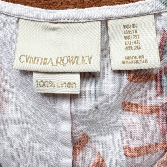 Cynthia Rowley 100% Linen Tunic Dress L Tropical Leaf Print Boho - Picture 8 of 10